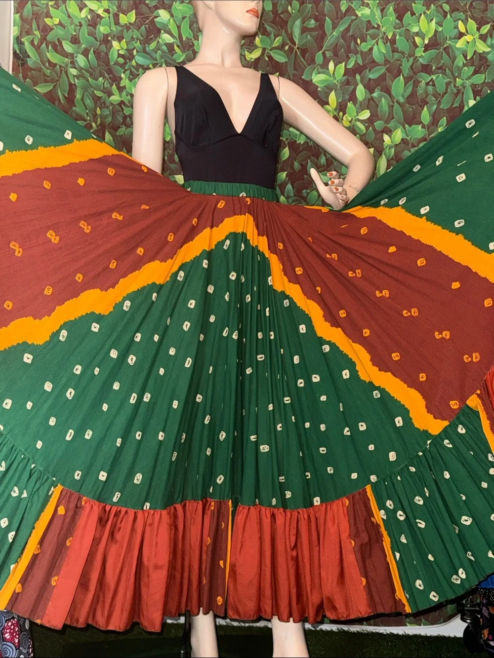 Ethnic Print Ruffle Bottom Maxi Flare Skirt